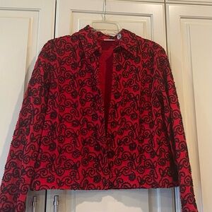 Chico's Vibrant Red Jacket with Black Embroidery